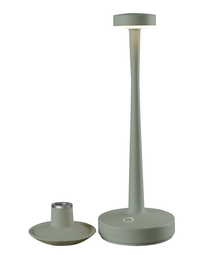 Villeroy & Boch AARHUS Outdoorleuchte olivgrün Tischlampe mit Kerzenhalter, akkubetrieben