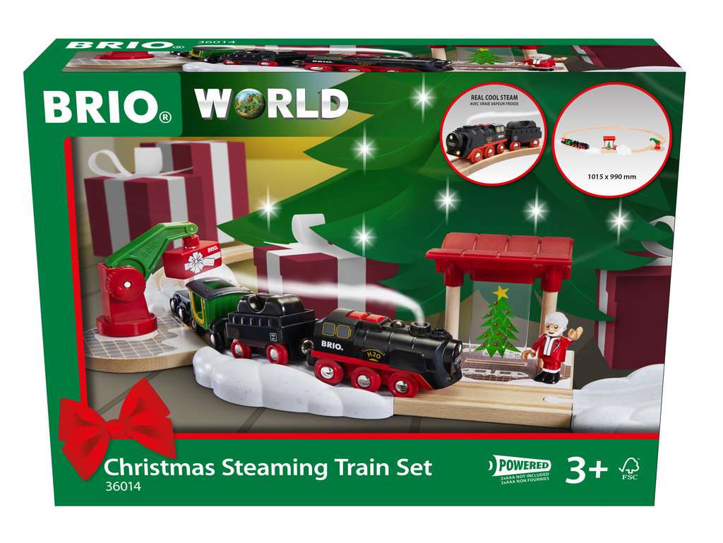 BRIO Batterie-Dampflok Weihnachts-Set Holzeisenbahn mit Zubehör