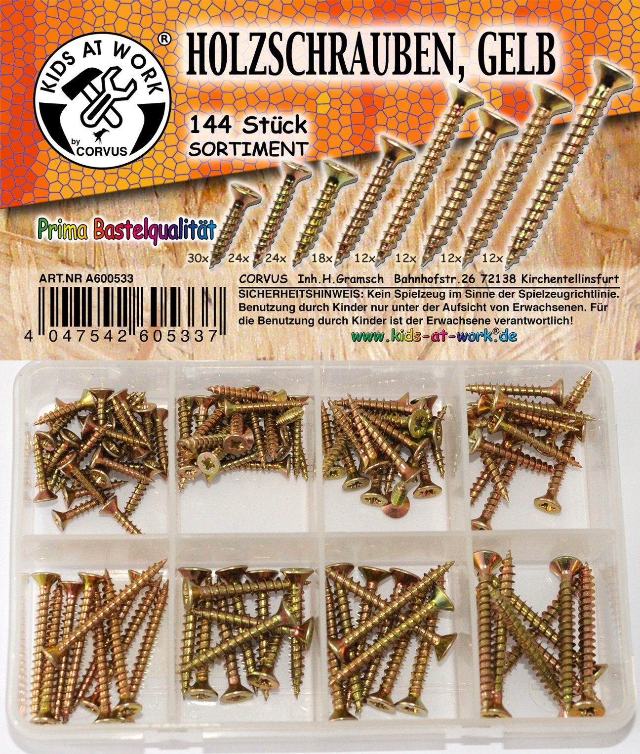 Kids at Work Box Holzschrauben Gelb Sortiert