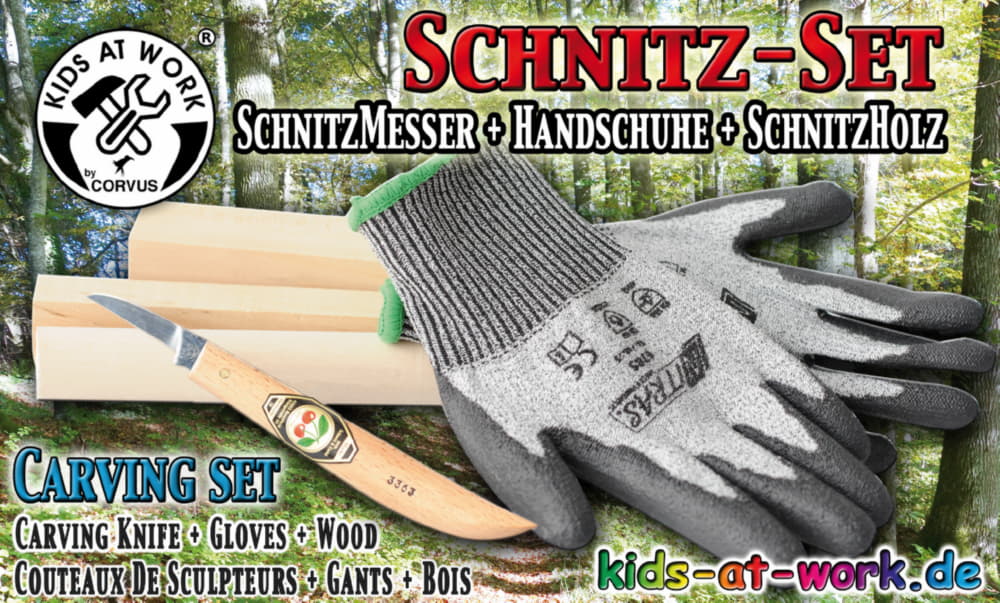 Kids at Work Schnitz-Set Messer+Handschuhe+Holz