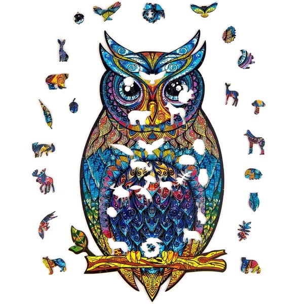Unidragon Holz-Puzzle - Charming Owl "L" 25 x 43 cm, 366 Teile, Eule