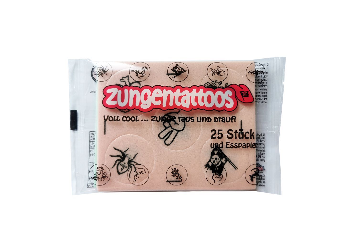 Crazy Three Zungentattoos aus Esspapier 25 Stück in einer Tüte